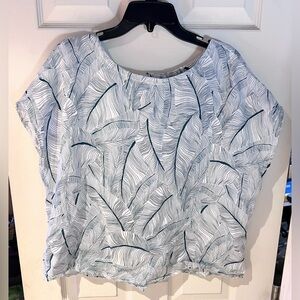 Tahari Palm Leaf Print Linen Blouse Size Large